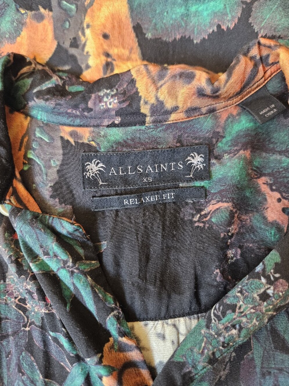 All Saints Black Button-Front Shirt with Orange Tiger Print - Picture 3 of 6
